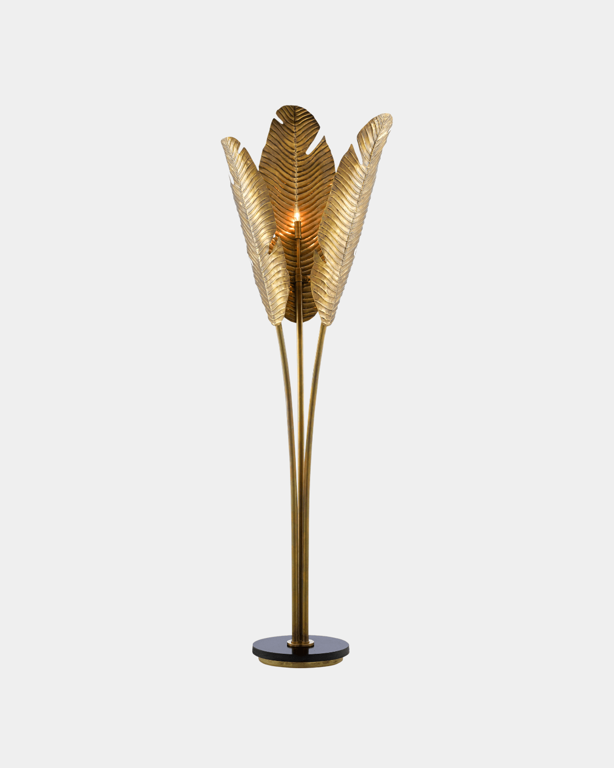 Tropical Large Brass Floor Lamp - Marble Lotus - Tropical Large Brass Floor Lamp