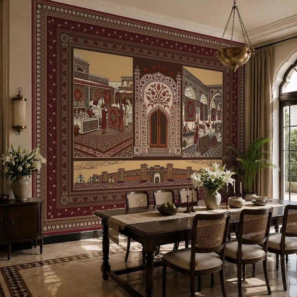 Turkey Customised Wallpaper Maroon - Marble Lotus - Turkey Customised Wallpaper Maroon