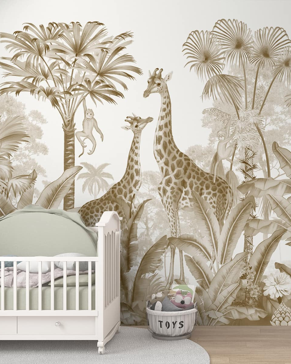 Van, Beautiful Vintage Jungle Theme Kids Wallpaper, Customised - Marble Lotus - Van, Beautiful Vintage Jungle Theme Kids Wallpaper, Customised