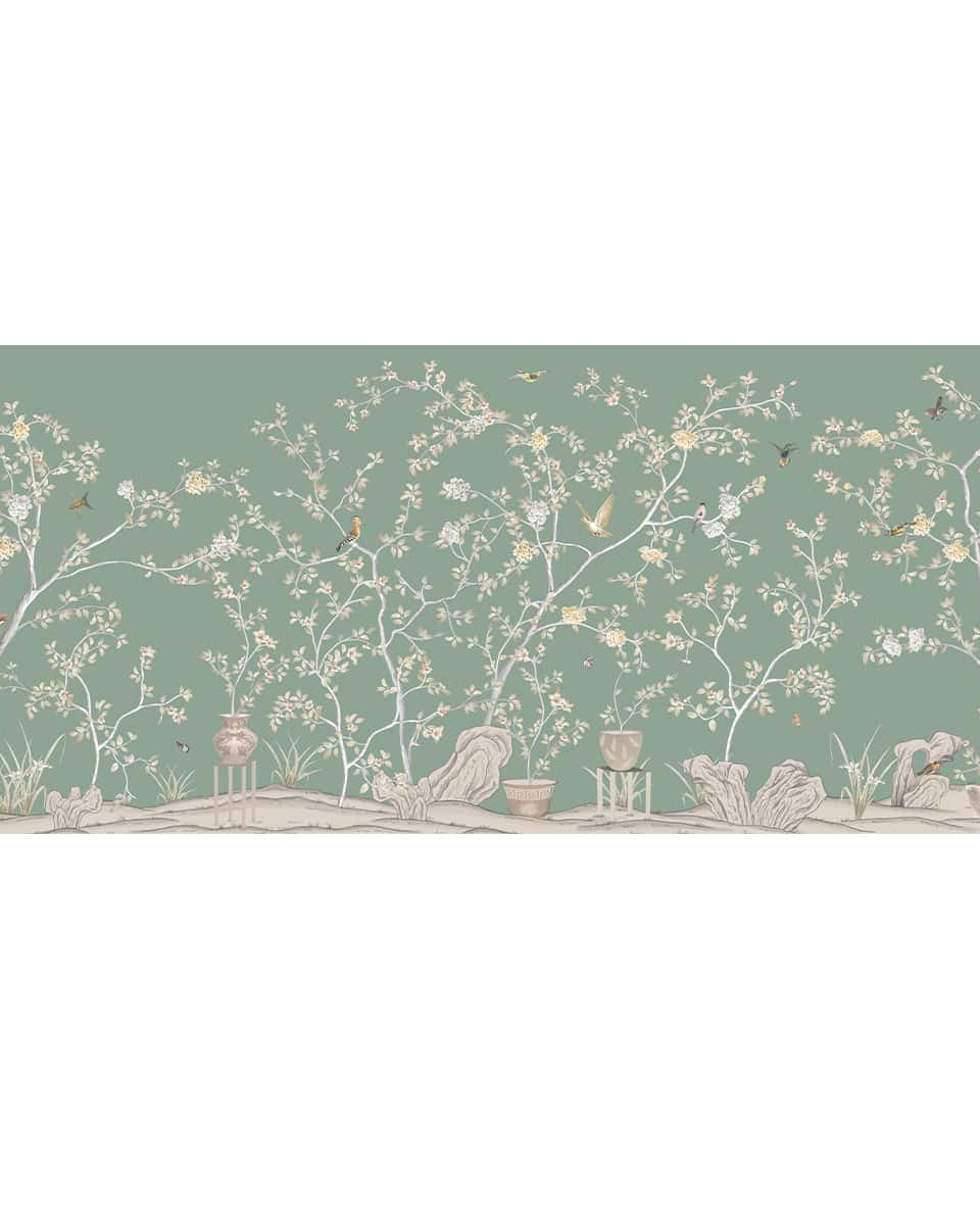 Verde Elegance, Customised Chinoiserie Wallpaper - Marble Lotus - Verde Elegance, Customised Chinoiserie Wallpaper