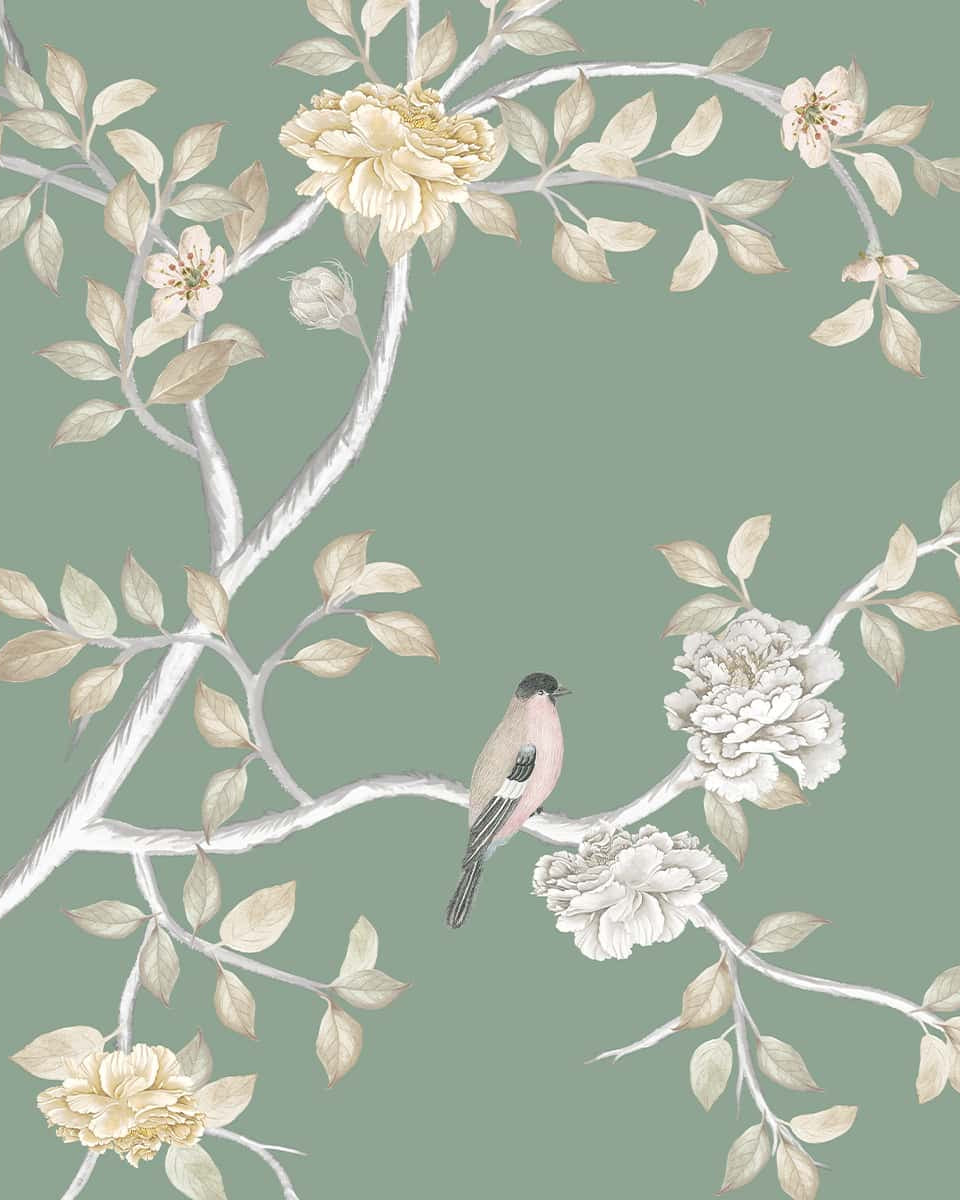 Verde Elegance, Customised Chinoiserie Wallpaper - Marble Lotus - Verde Elegance, Customised Chinoiserie Wallpaper