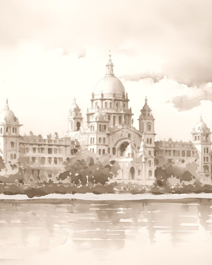 Victoria Palace, Kolkata | Watercolor Fine Art Giclée Print - Marble Lotus - Victoria Palace Kolkata