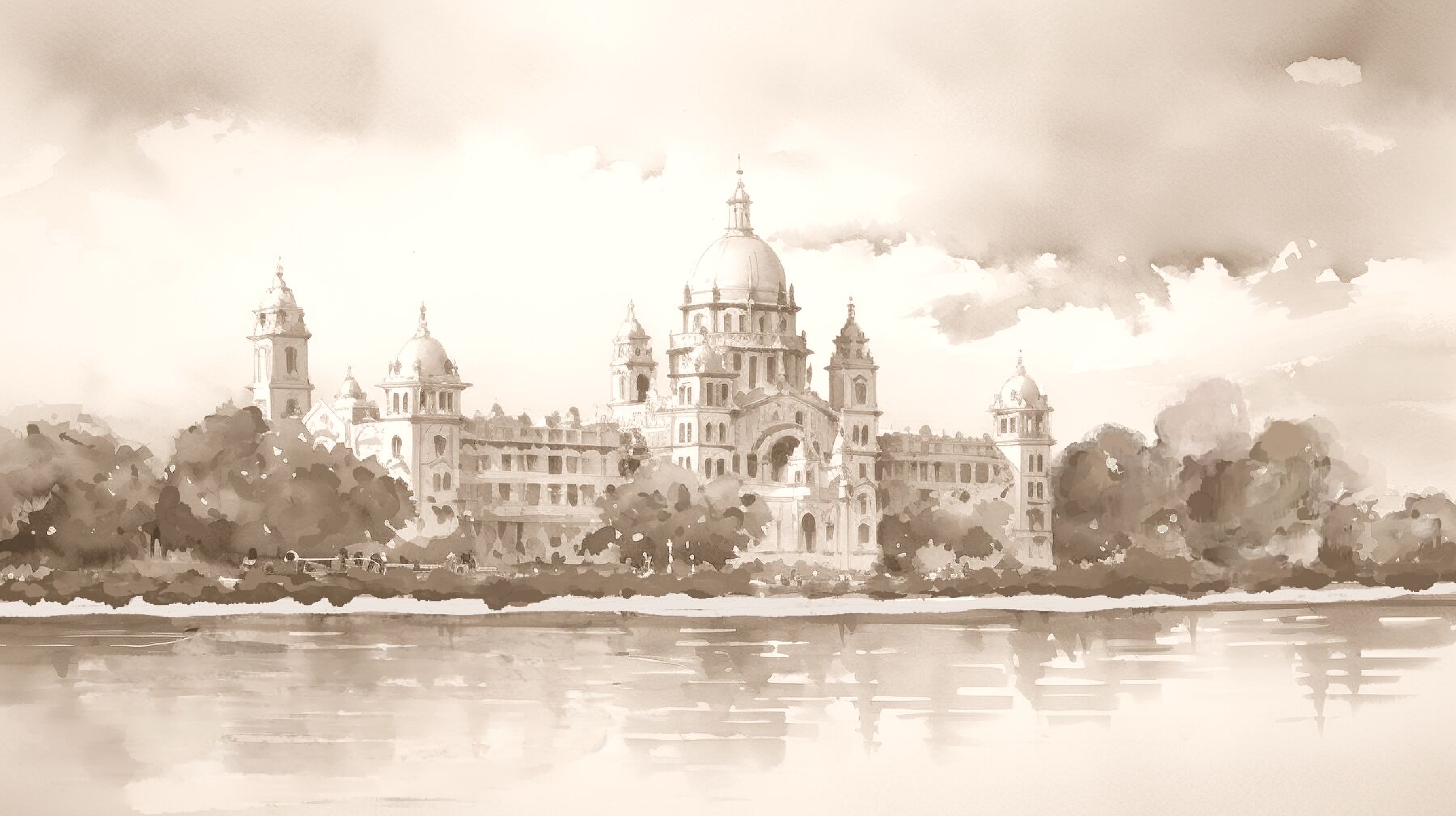 Victoria Palace, Kolkata | Watercolor Fine Art Giclée Print - Marble Lotus - Victoria Palace Kolkata