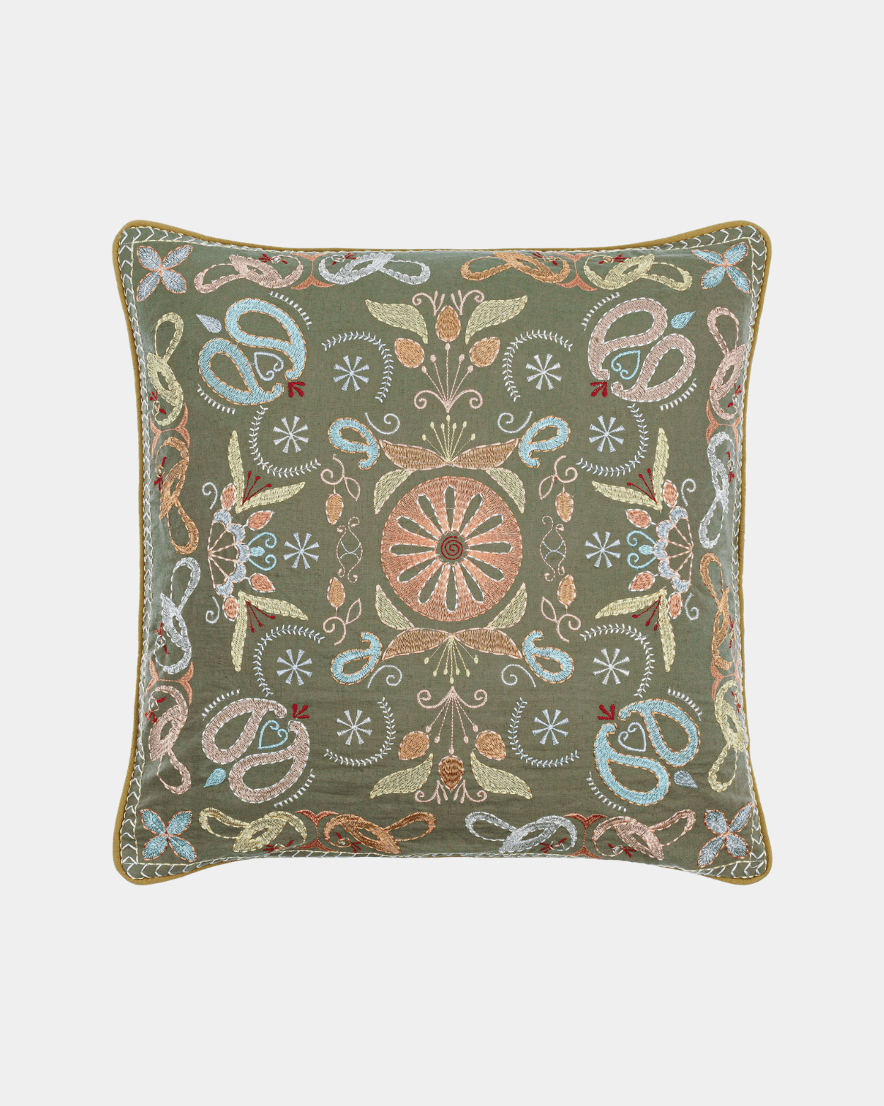 Vintage Blossom Embroidered Pure Cotton Pillow - Marble Lotus - Vintage Blossom Embroidered Pure Cotton Pillow