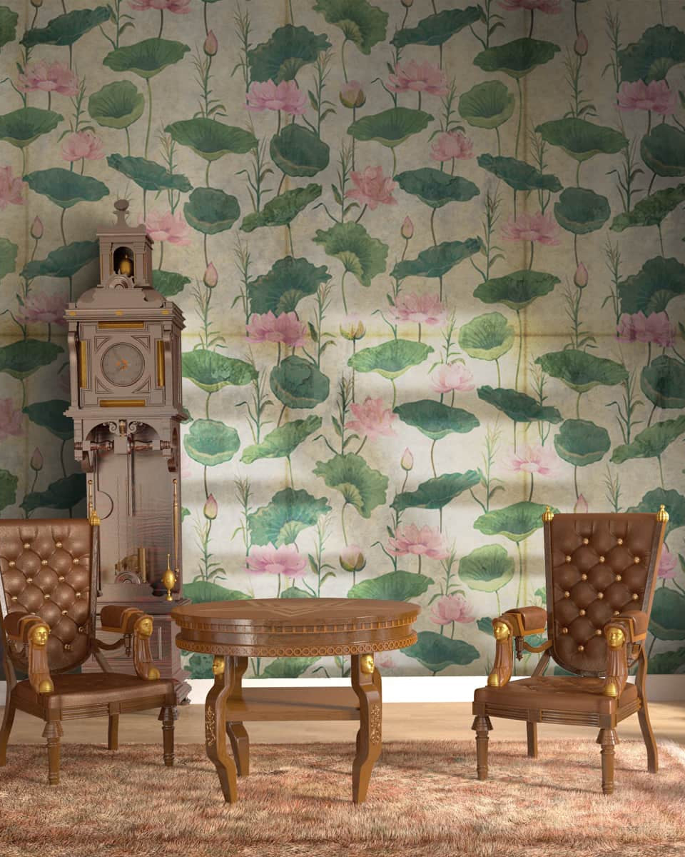 Vintage Lotuses, A Rustic Theme Room Wallpaper - Marble Lotus - Vintage Lotuses, A Rustic Theme Room Wallpaper