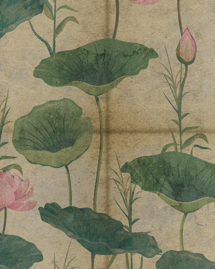 Vintage Lotuses, A Rustic Theme Room Wallpaper - Marble Lotus - Vintage Lotuses, A Rustic Theme Room Wallpaper