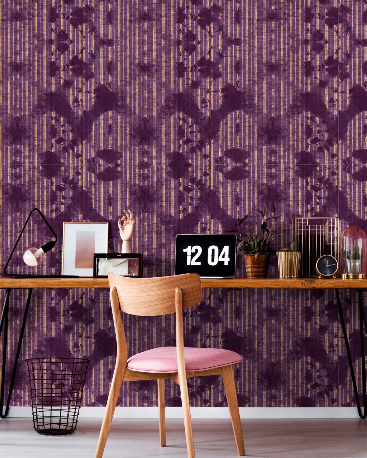 WASHED SHIBORI Burgundy Wallpaper - Marble Lotus - Washed Shibori Purple Wallpaper
