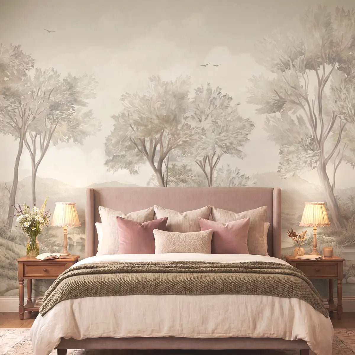 Whispering Moors Wallpaper, Muted Vintage - Marble Lotus - Whispering Moors Wallpaper, Muted Vintage