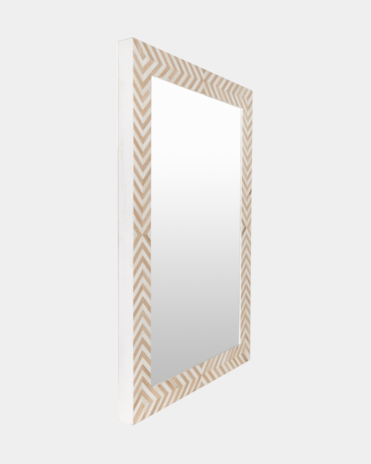 Wood Bone Inlay Floor Mirror - Marble Lotus - Bone Inlay Right Angled Mirror