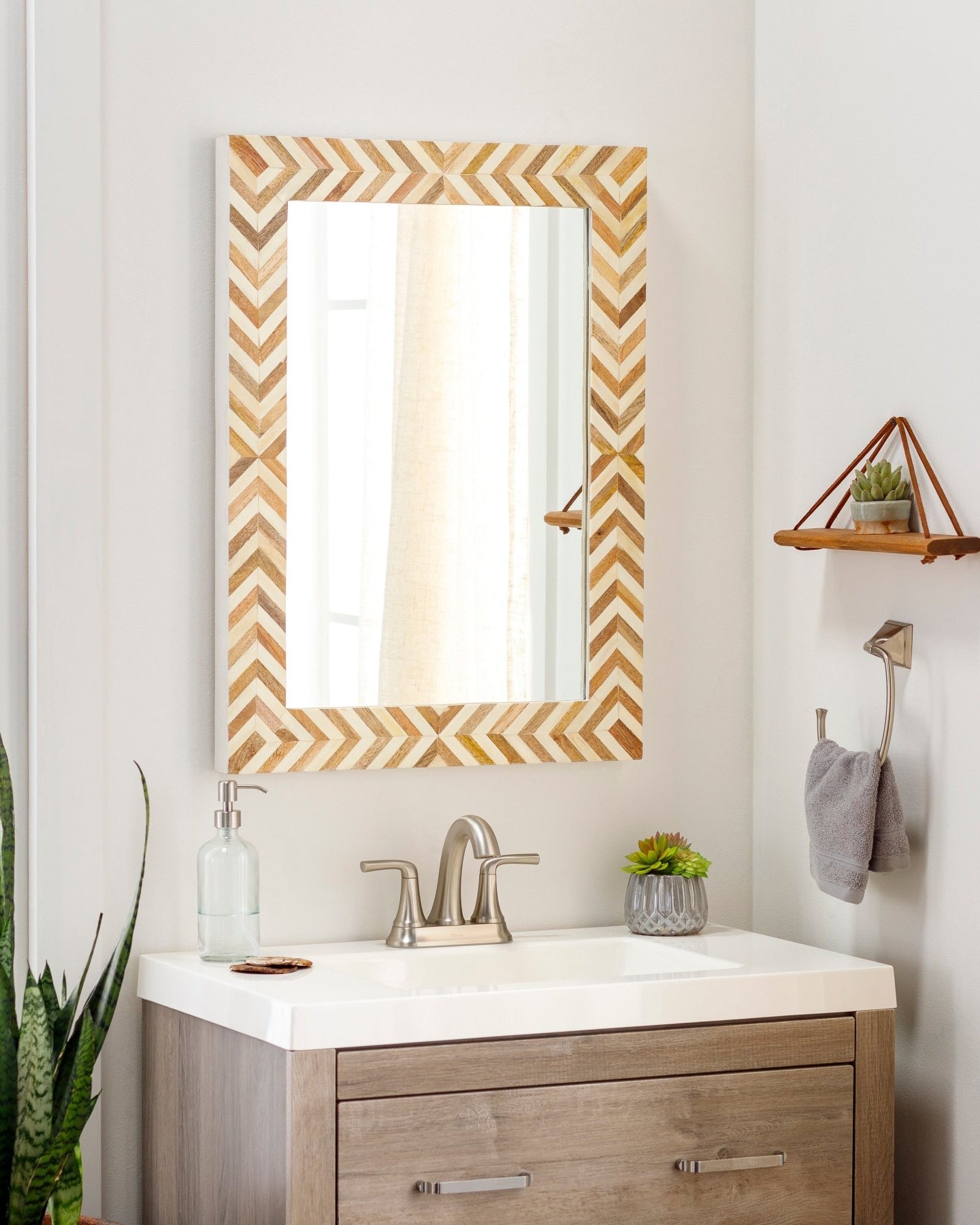 Wood Bone Inlay Rectangular Mirror 30"H x 22"W - Marble Lotus - Bone Inlay Square Cornered Mirror