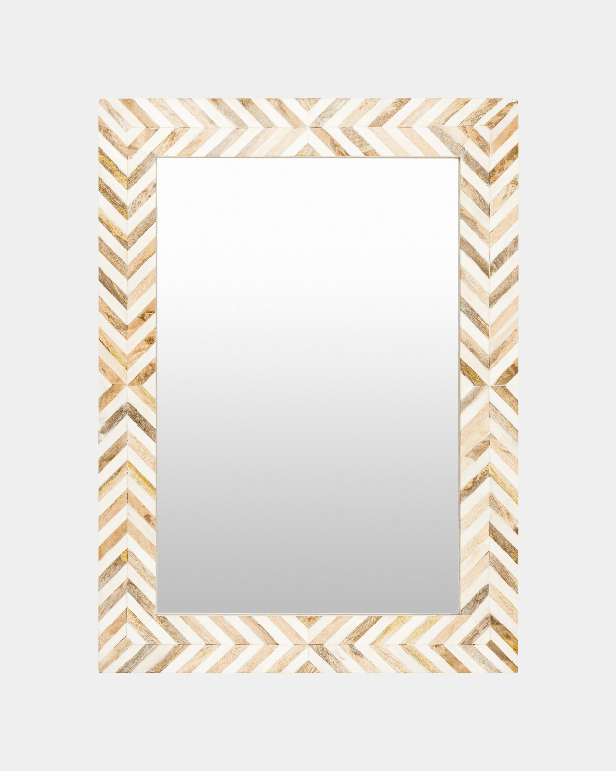 Wood Bone Inlay Rectangular Mirror 30"H x 22"W - Marble Lotus - Bone Inlay Square Cornered Mirror