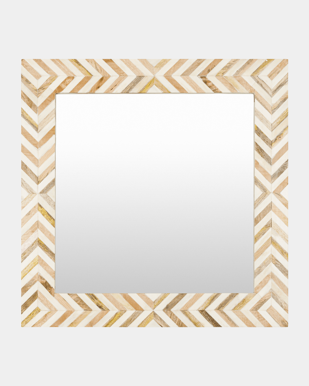 Wood Bone Inlay Square Mirror - Marble Lotus - Bone Inlay Square Mirror