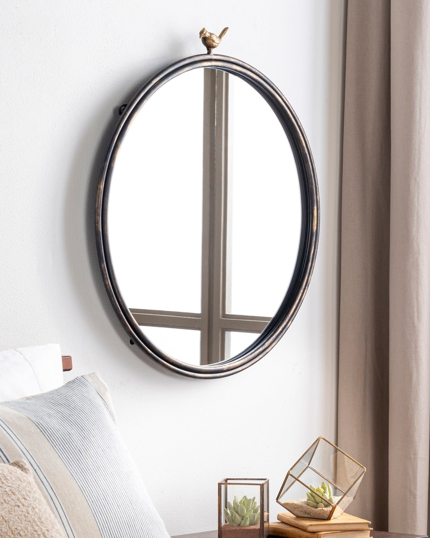 Wooden Birdsong Round Mirror - Marble Lotus - Wooden Birdsong Round Mirror