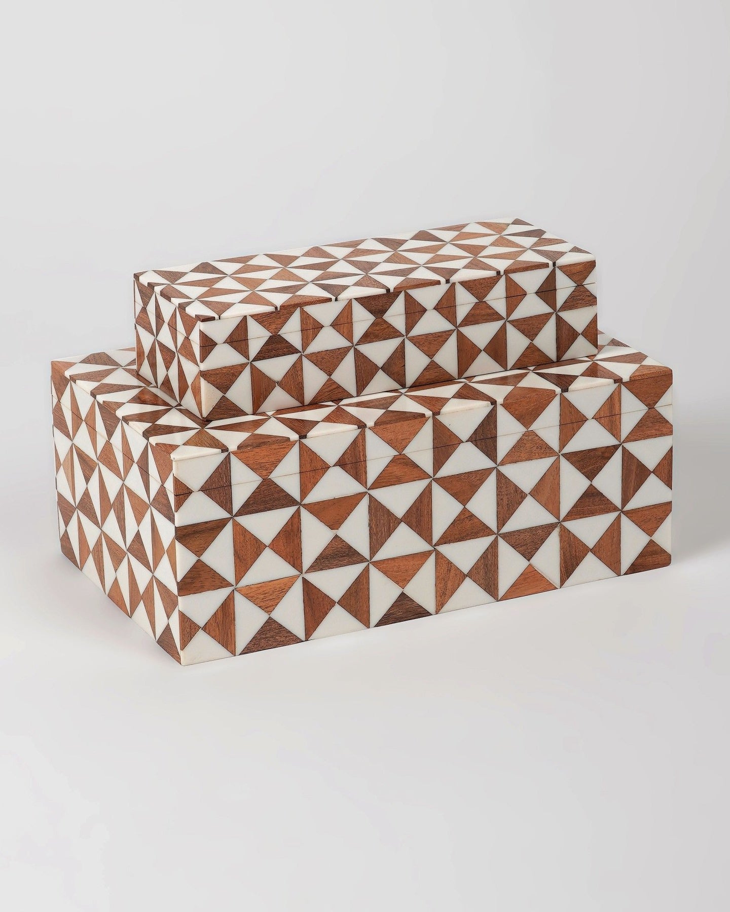 Wooden Inlay Box (Set of 2) - Marble Lotus - Wooden Inlay Box Set of 2