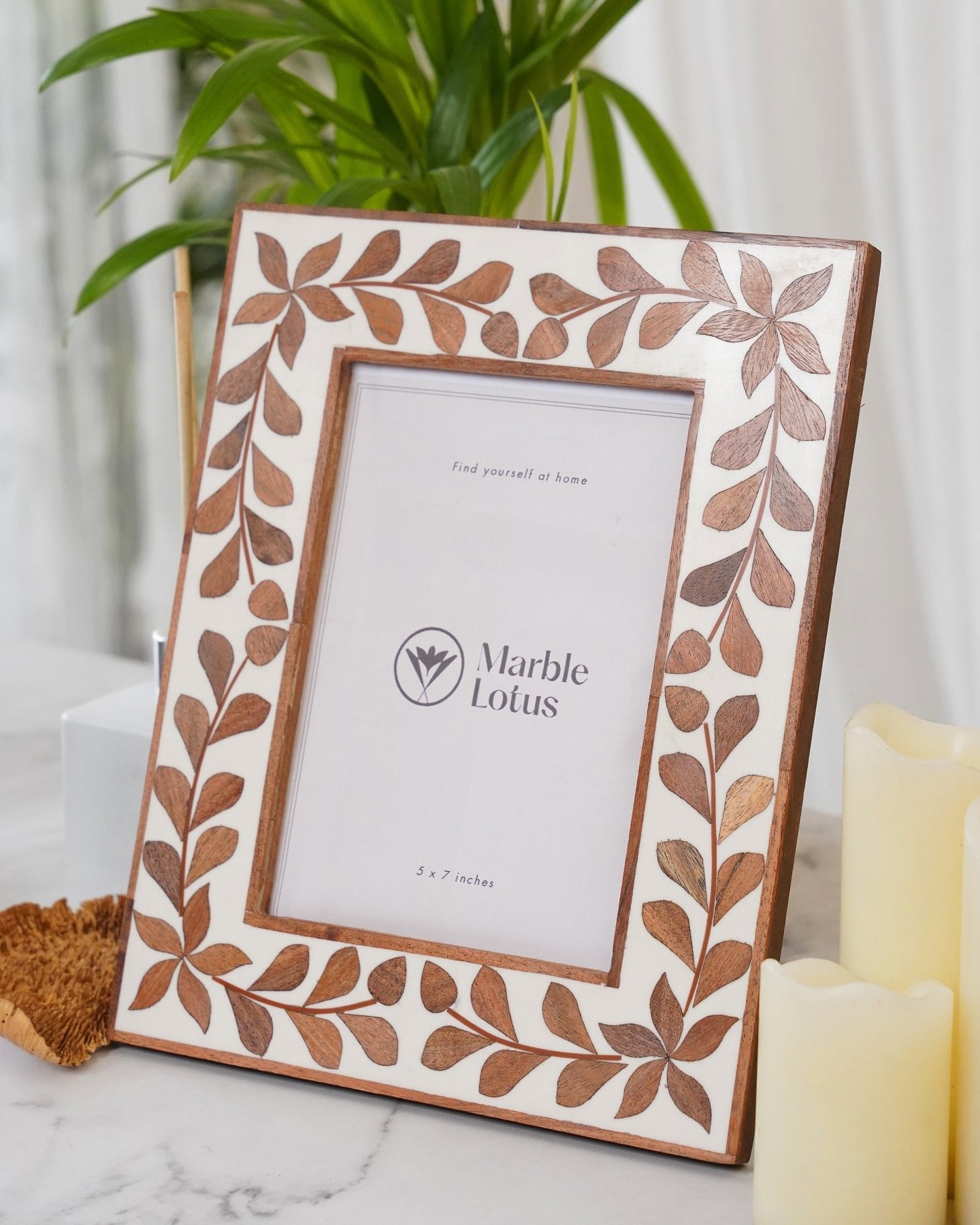 Wooden Inlay Frame - Marble Lotus - Wooden Inlay Frame