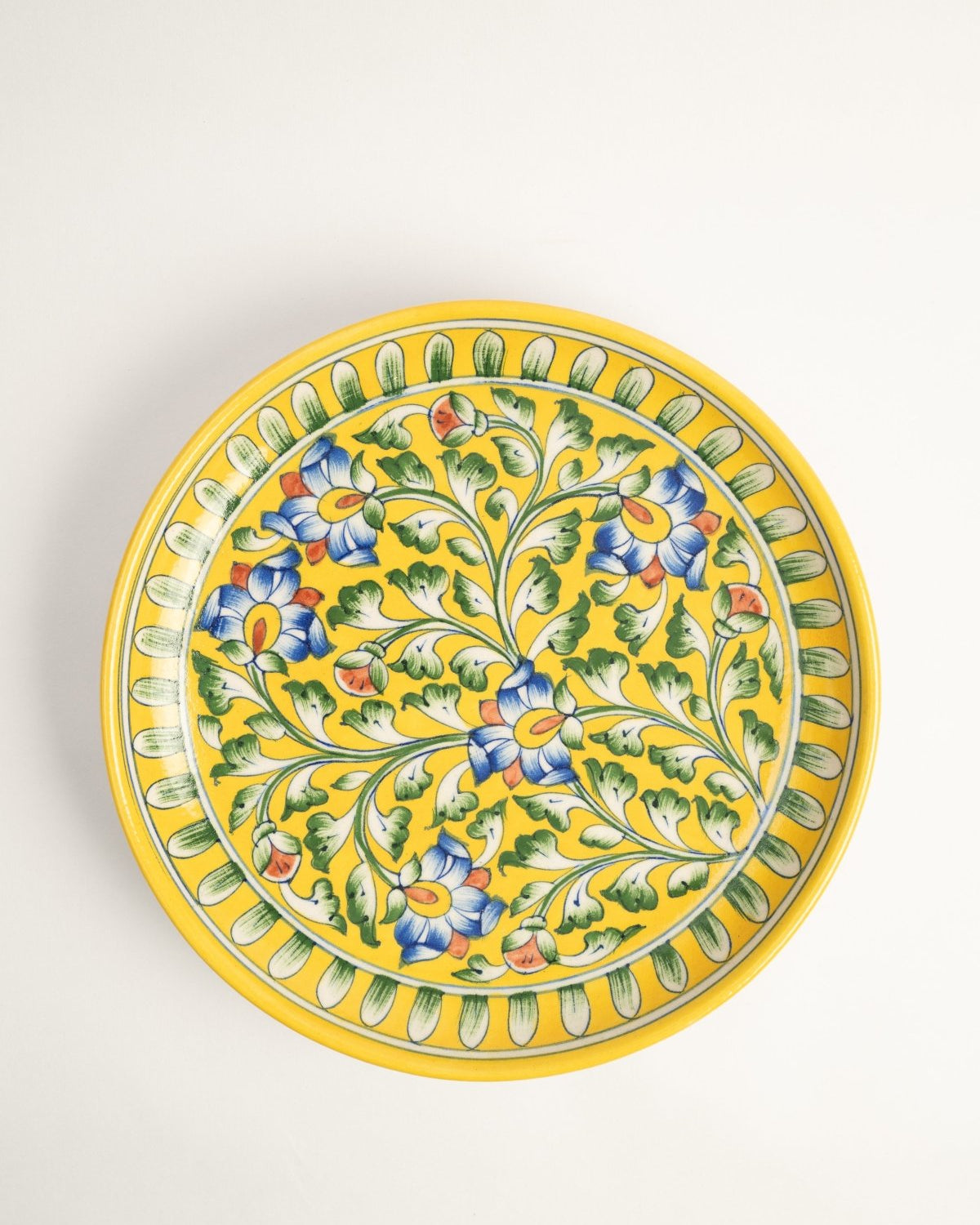 Yellow Floral Jaipur Pottery Wall Plate 10" - Marble Lotus - Yellow Floral Jaipur Pottery Wall Plate 10" - Marble Lotus