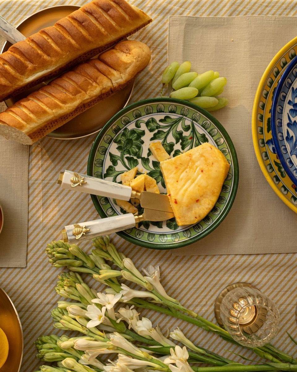 Yellow Floral Jaipur Pottery Wall Plate 10" - Marble Lotus - Yellow Floral Jaipur Pottery Wall Plate 10" - Marble Lotus