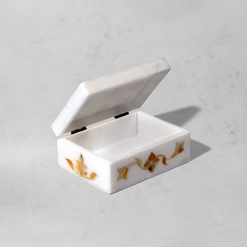 Marble Inlay Jewelry Box - Marble Lotus - open marble inlay box