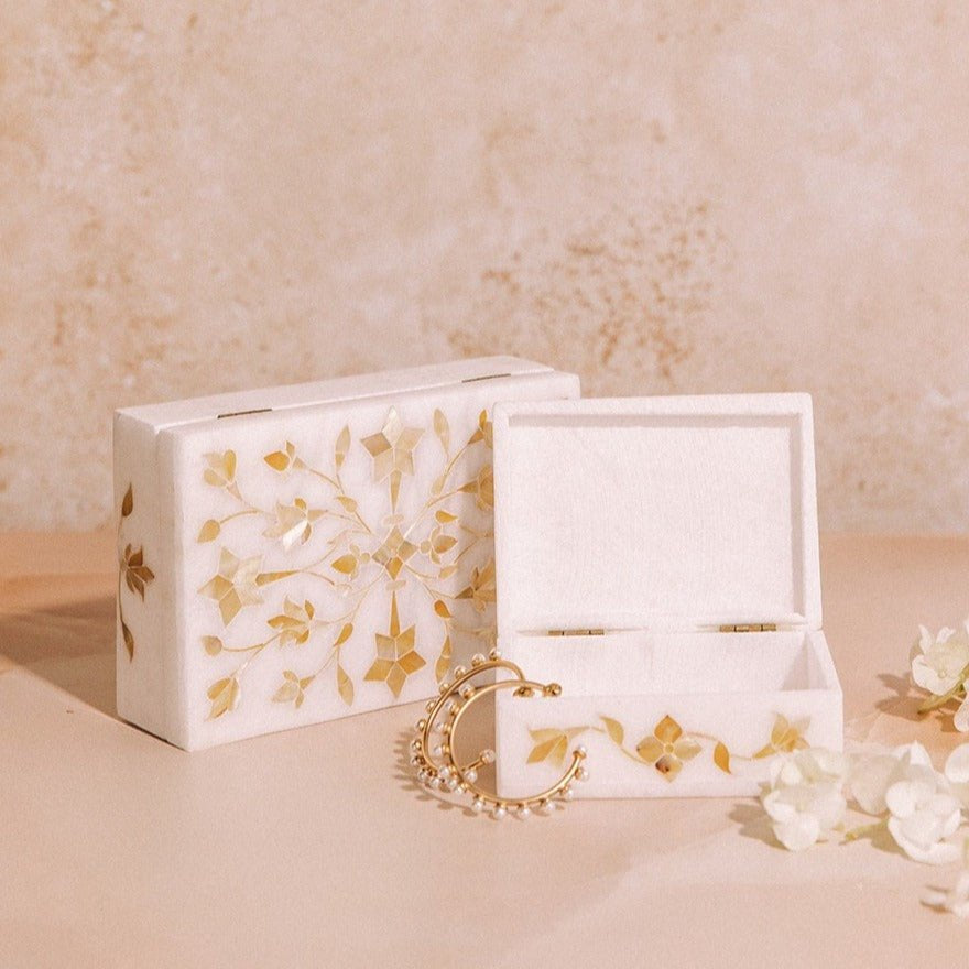 Marble Inlay Jewelry Box - Marble Lotus - 2 Marble Inlay Box