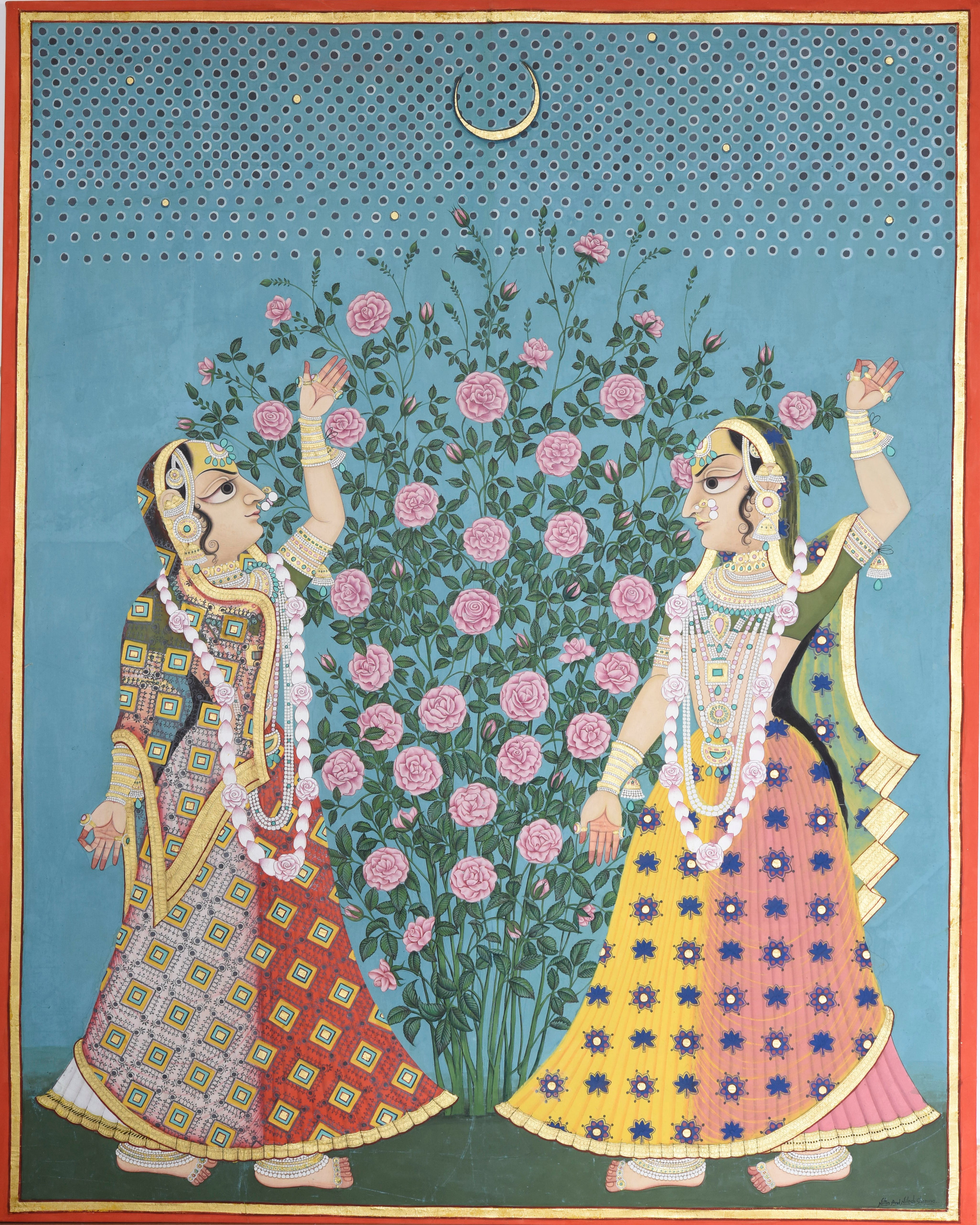 Pichwai Painting | Dancing Gopikas Under the Moonlight | Indian Art