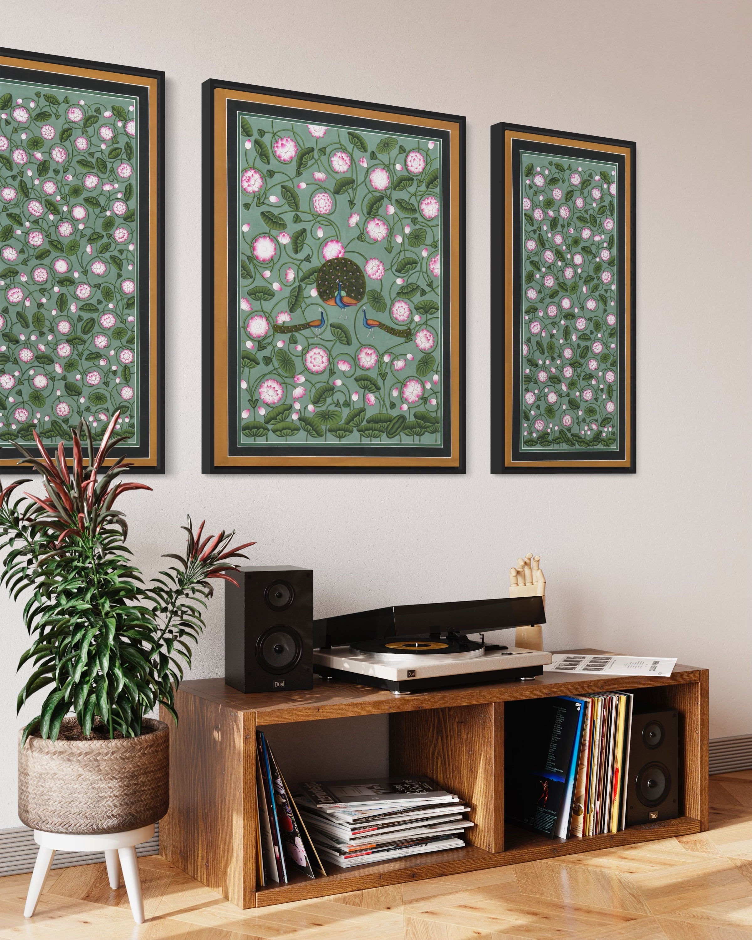 Pichwai Painting | 3-Piece Peacock Jaal | Modern Home
