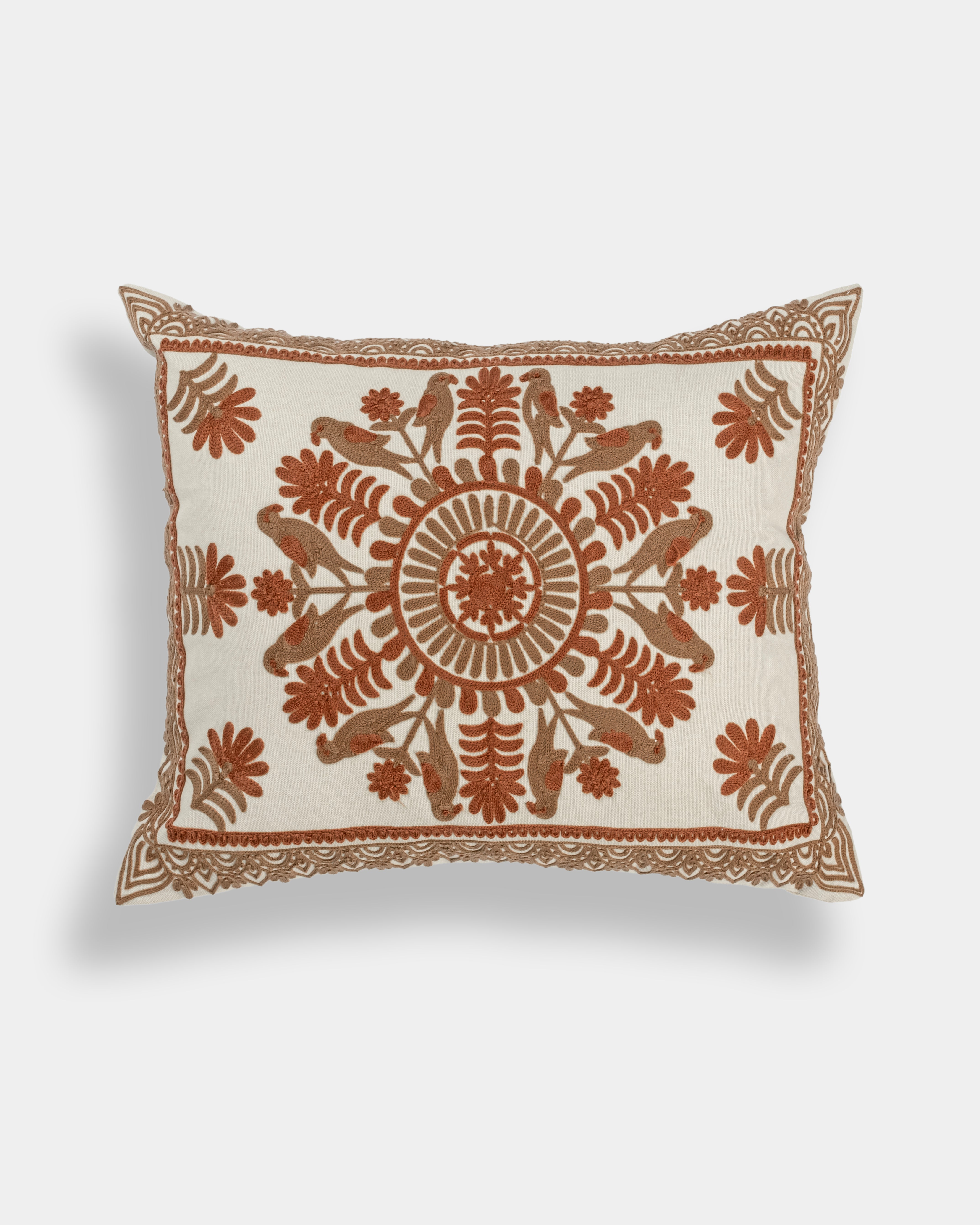 Suzani Pillow | Red  Pillow Cover Fauna 16x20" | Made in Jaipur