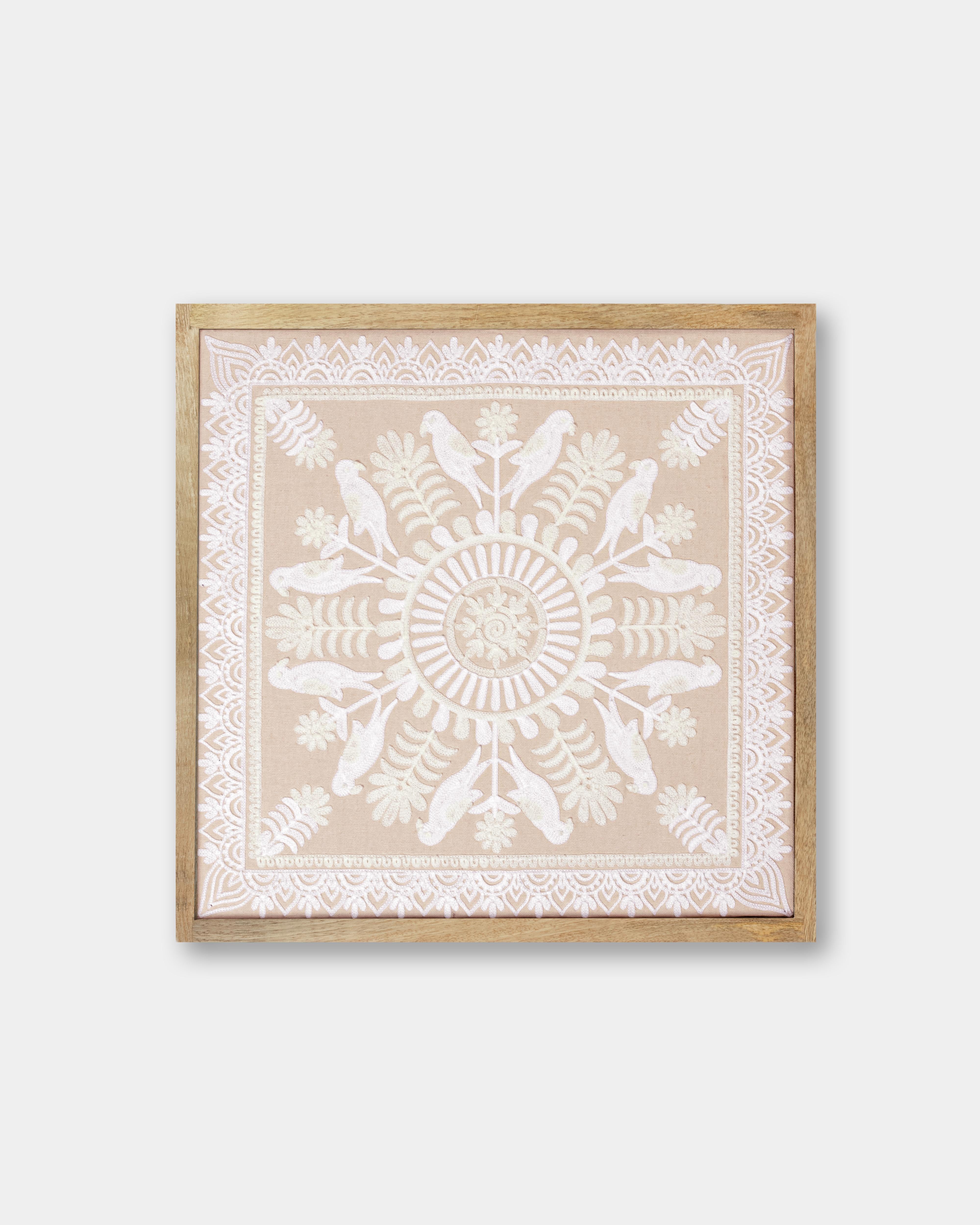 Suzani Textile | White Framed Textile Art 16x16"