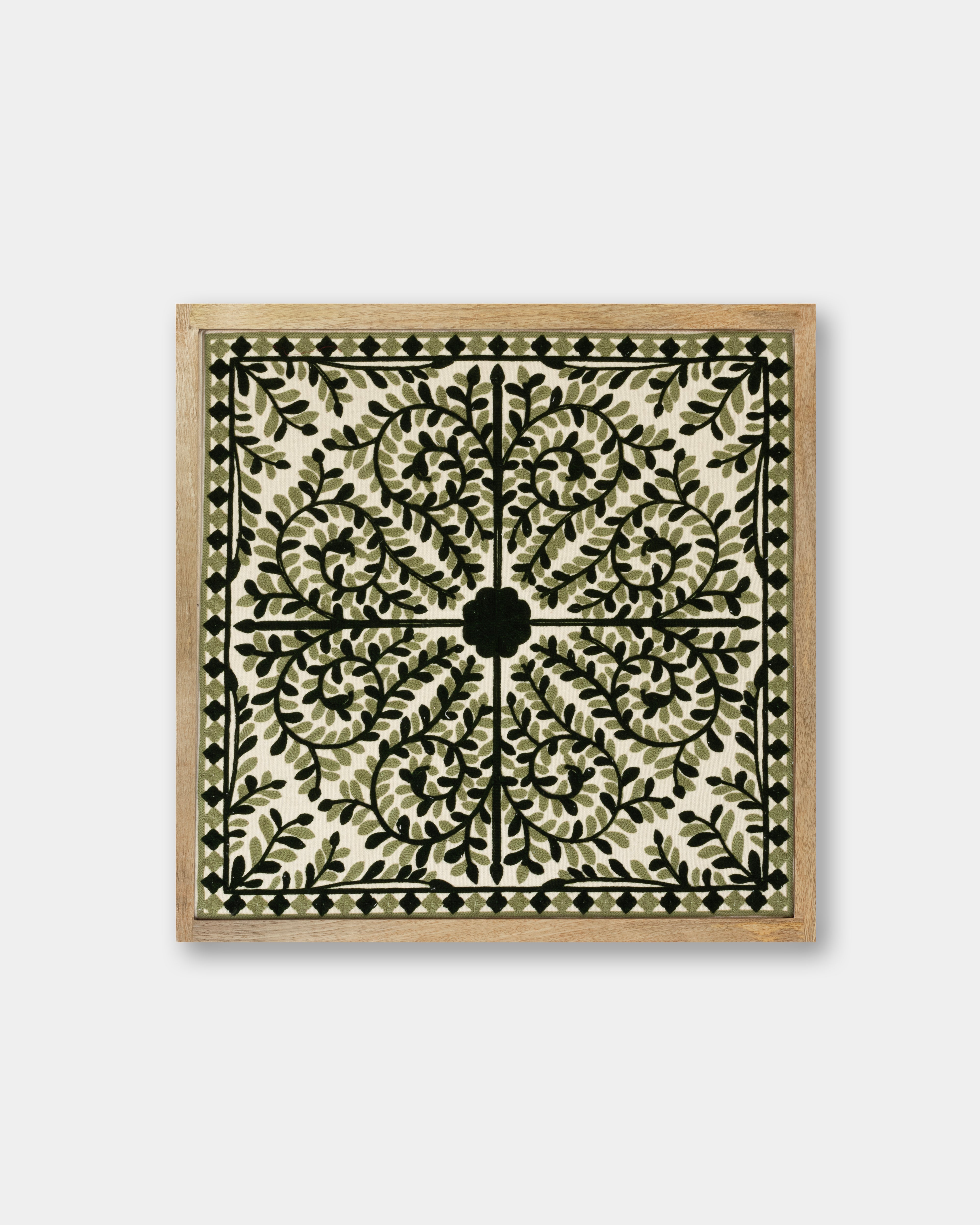 Suzani Textile | Green Framed Textile Art 16x16"
