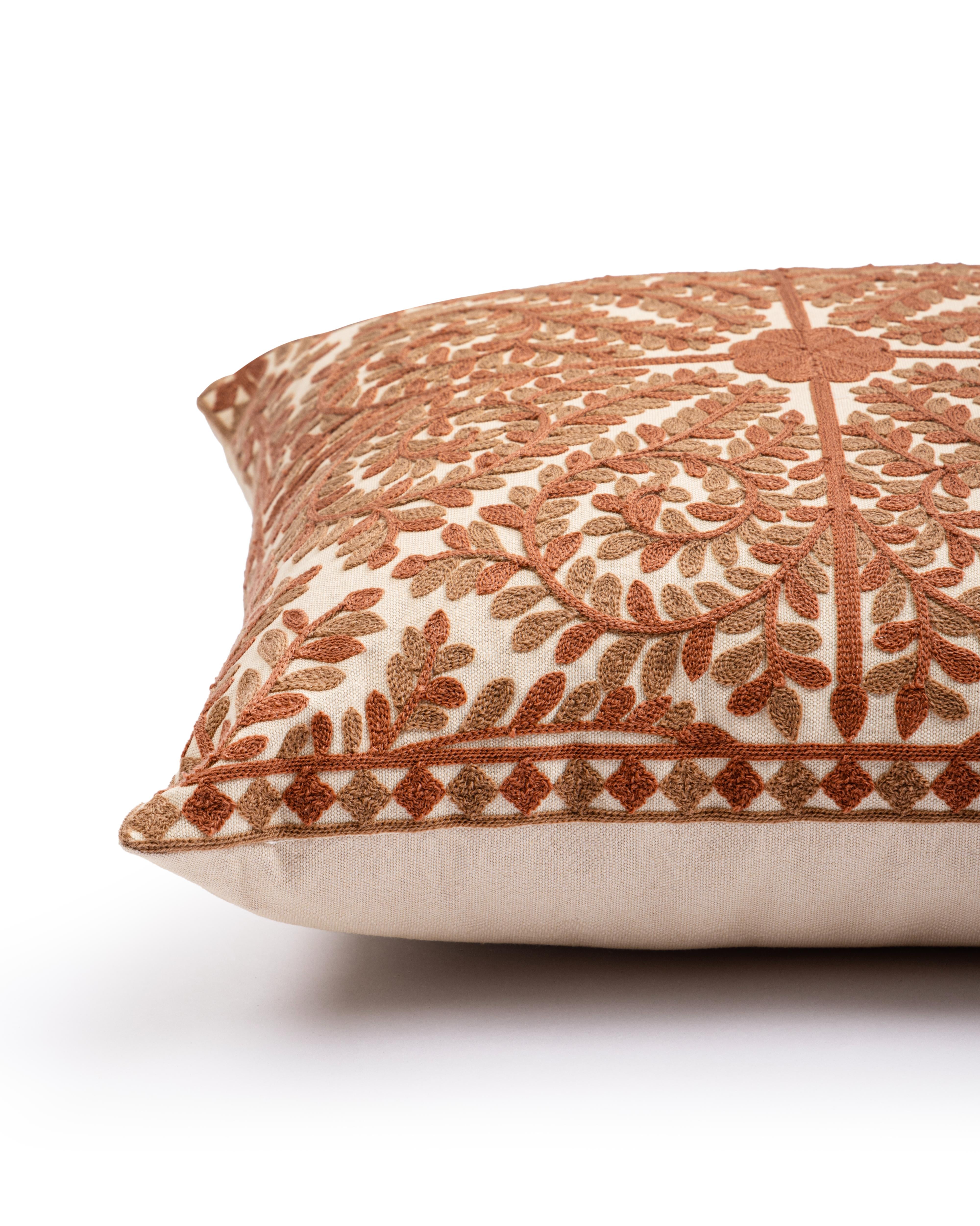 Suzani Pillow | Red Pillow Cover Foliage 18x18" | Made in Jaipur
