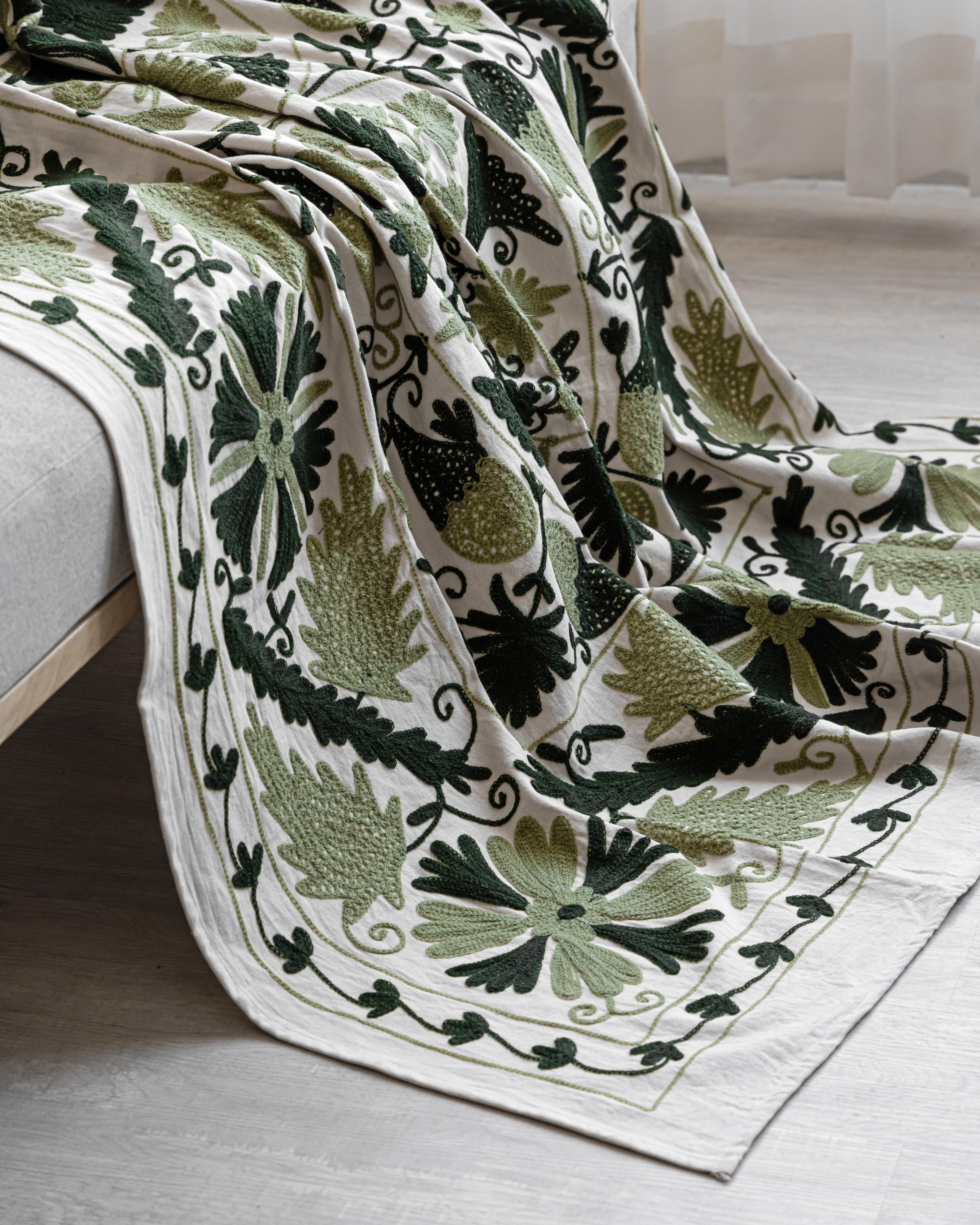 Suzani Throw | Green Tapestry Throw 60x90"