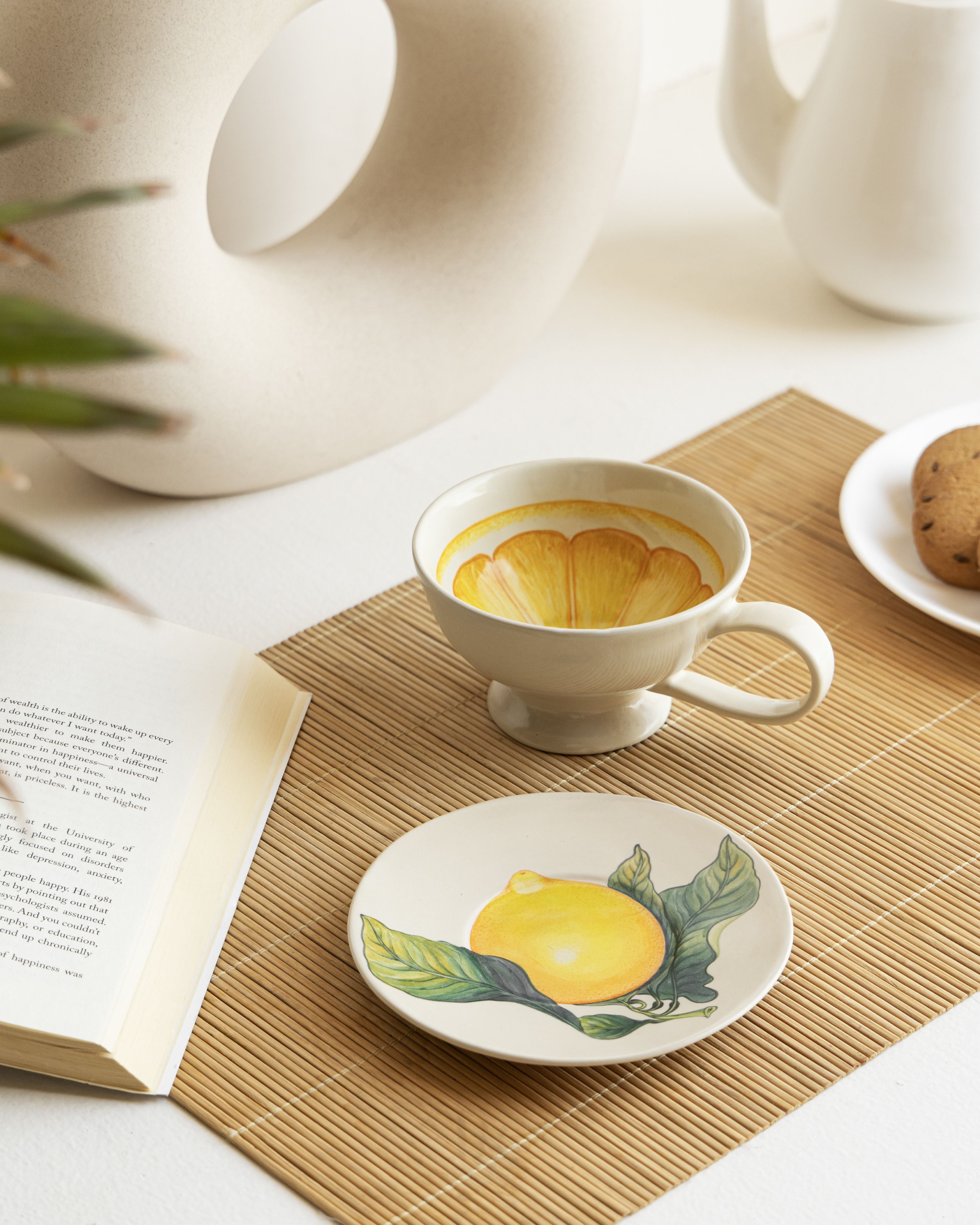Tea Cup and Saucer Large Lemon-Marble Lotus