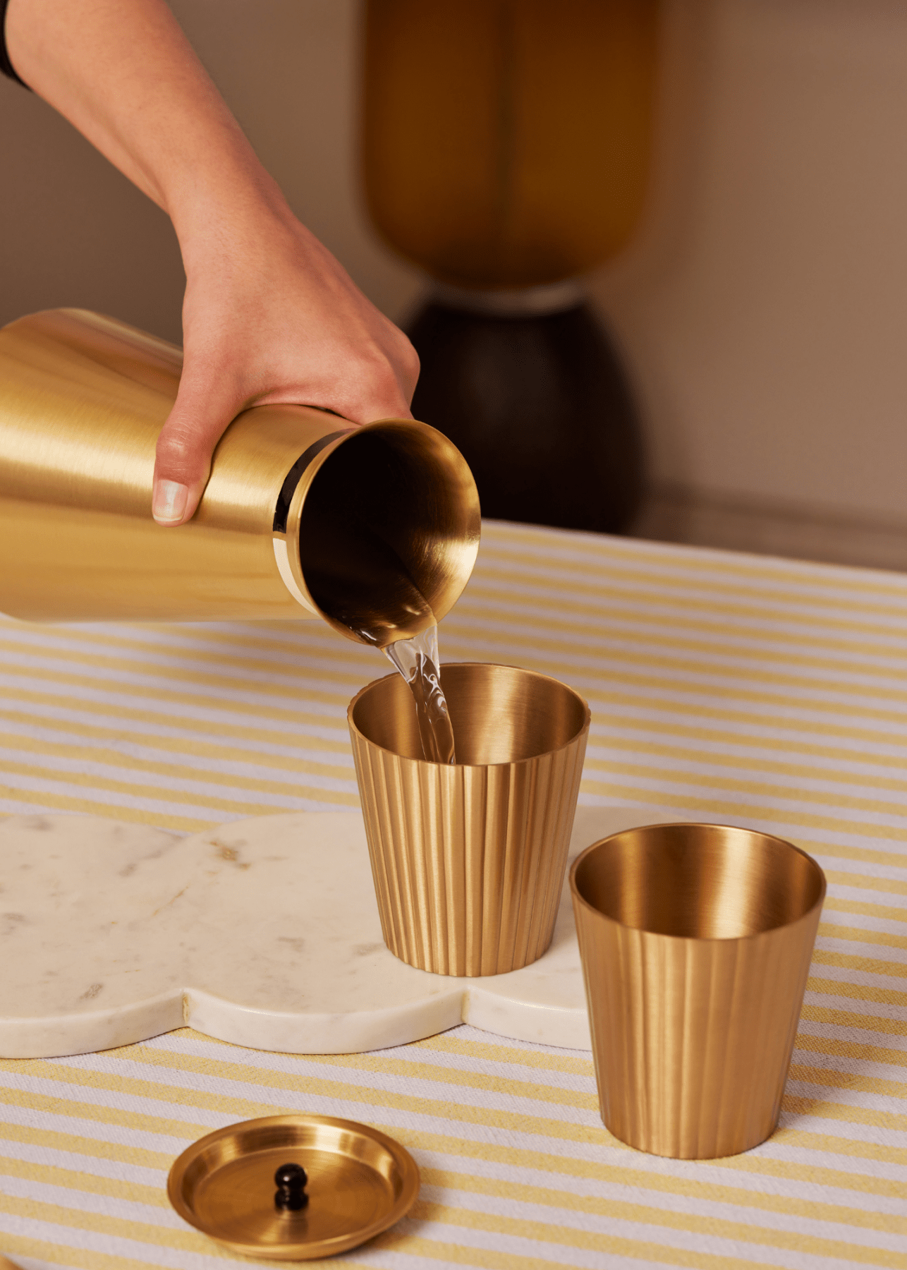 Avisa Brass Tumblers - Set of 2 - Marble Lotus - Avisa Brass Tumblers - Set of 2