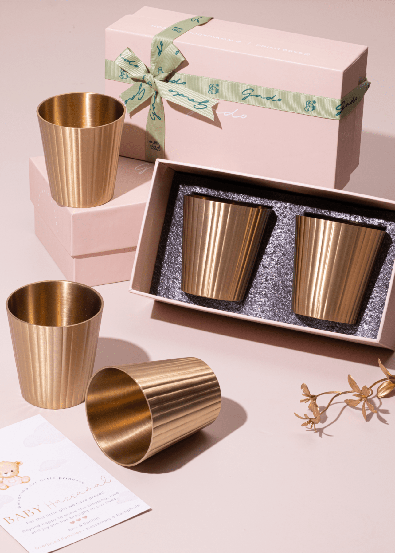 Avisa Brass Tumblers - Set of 2 - Marble Lotus - Avisa Brass Tumblers - Set of 2