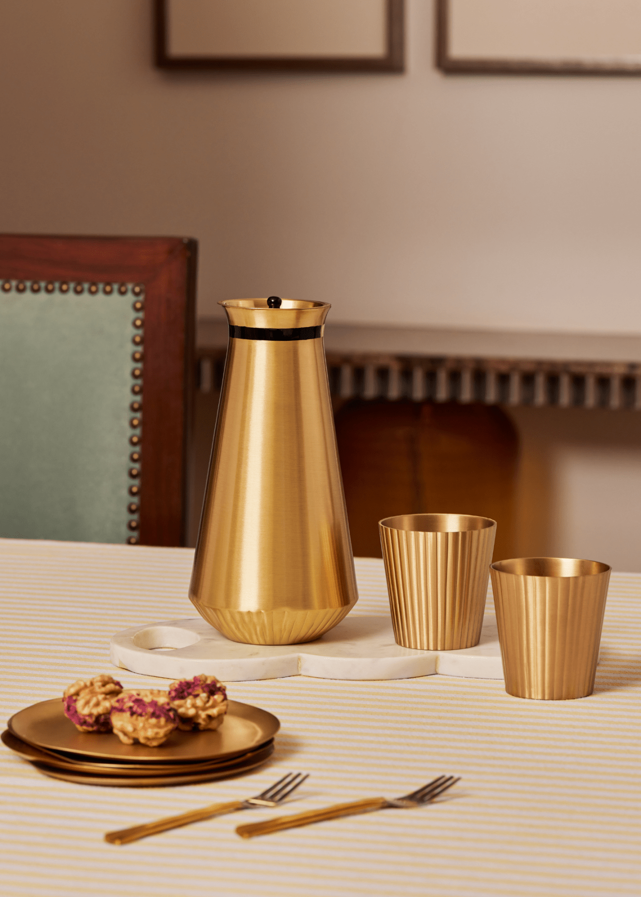 Avisa Brass Tumblers - Set of 2 - Marble Lotus - Avisa Brass Tumblers - Set of 2