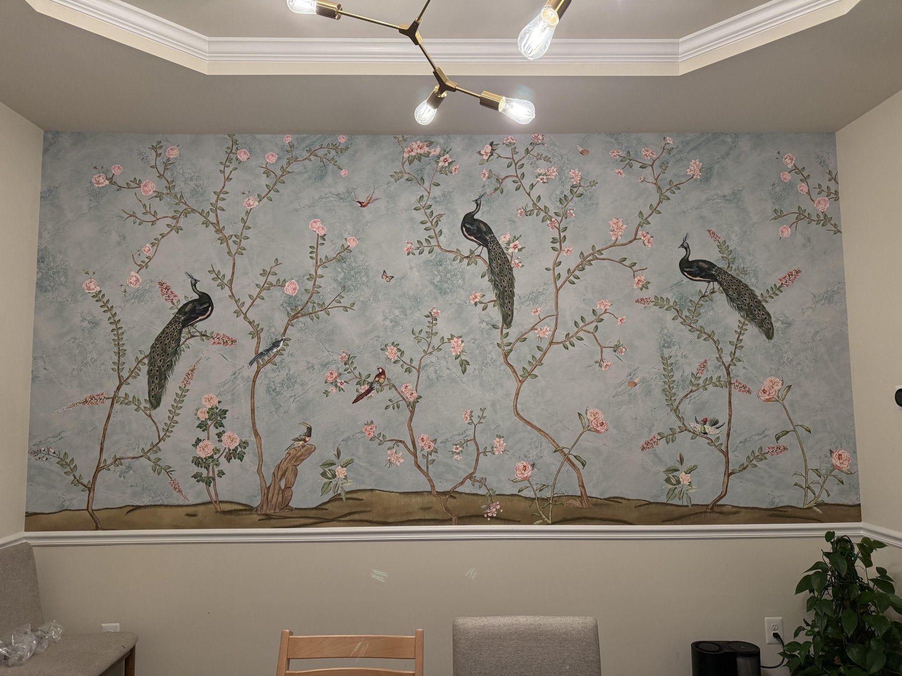 Bagiya, Peacock Chinoiserie Wallpaper, Customised - Marble Lotus - Bagiya, Peacock Chinoiserie Wallpaper, Customised