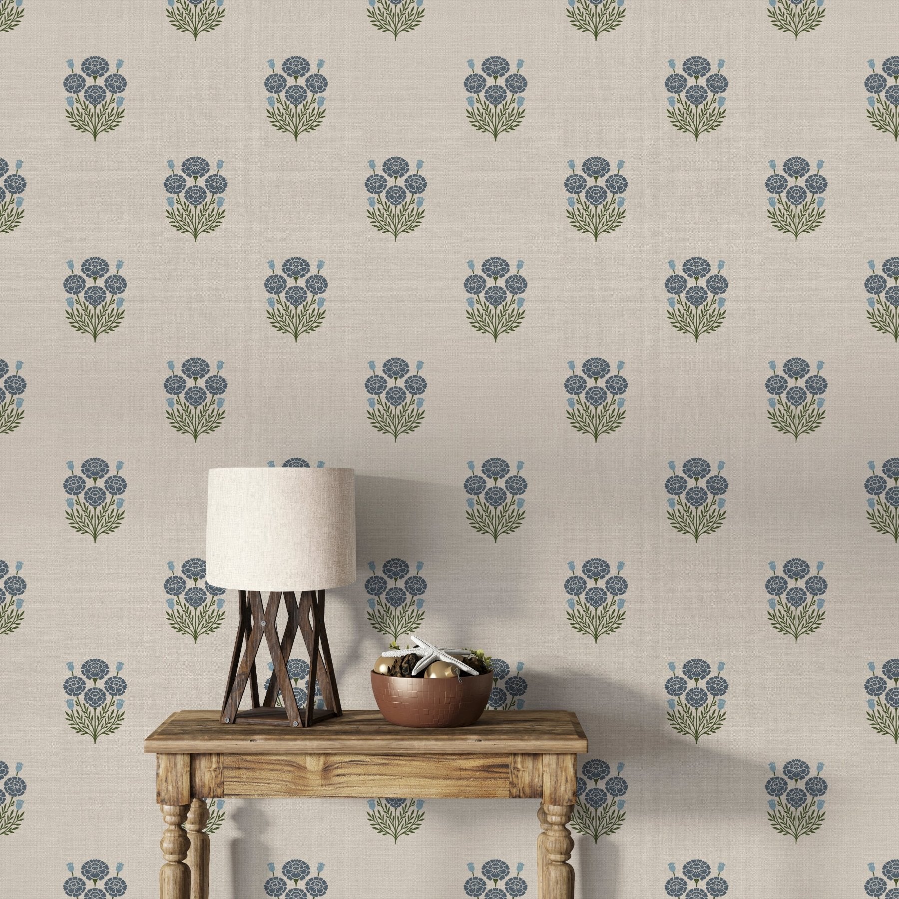 Bagru Block Print – Blue on Beige - Marble Lotus - Bagru Block Print – Blue on Beige