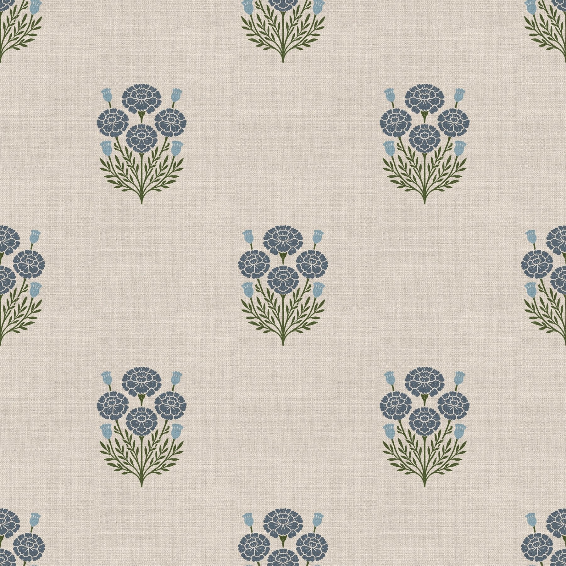 Bagru Block Print – Blue on Beige - Marble Lotus - Bagru Block Print – Blue on Beige