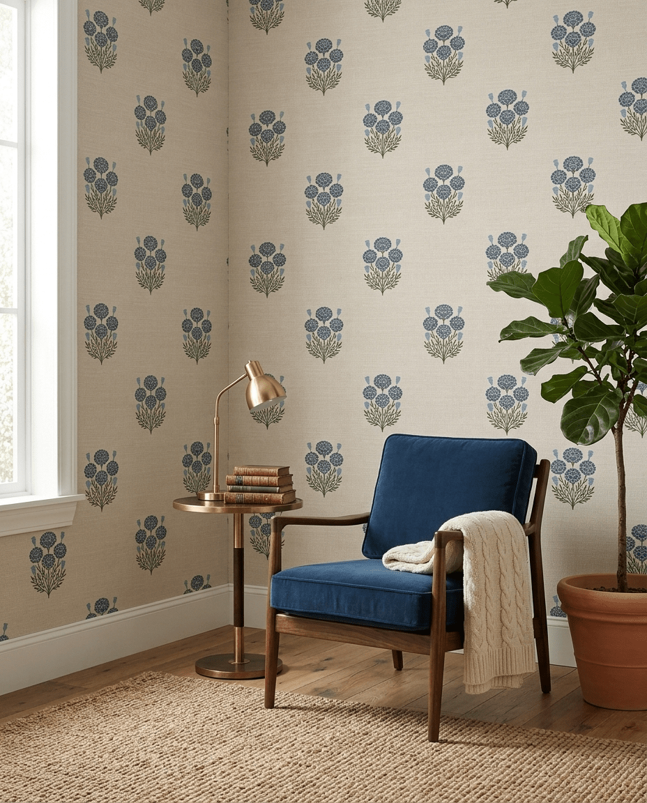 Bagru Block Print – Blue on Beige - Marble Lotus - Bagru Block Print – Blue on Beige
