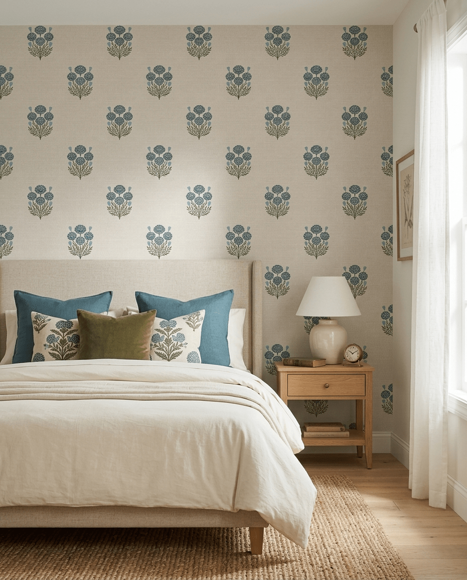 Bagru Block Print – Blue on Beige - Marble Lotus - Bagru Block Print – Blue on Beige