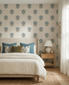 Bagru Block Print – Blue on Beige - Marble Lotus - Bagru Block Print – Blue on Beige