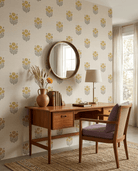 Bagru Block Print – Yellow on Beige - Marble Lotus - Bagru Block Print – Yellow on Beige
