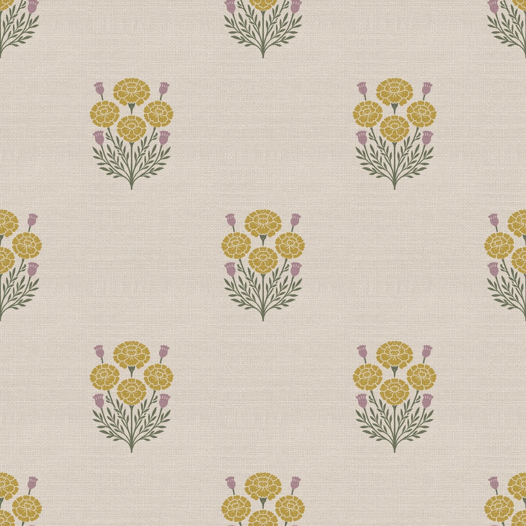 Bagru Block Print – Yellow on Beige - Marble Lotus - Bagru Block Print – Yellow on Beige