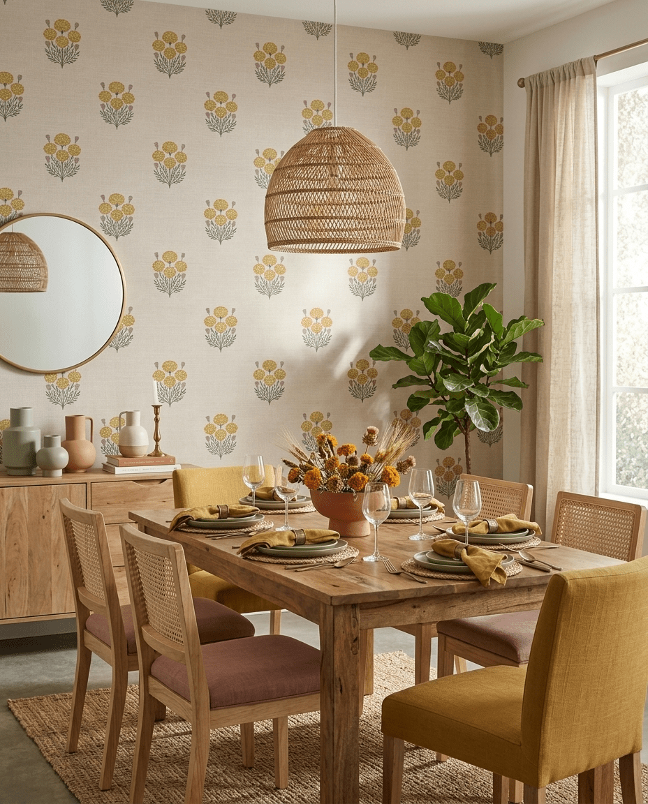 Bagru Block Print – Yellow on Beige - Marble Lotus - Bagru Block Print – Yellow on Beige