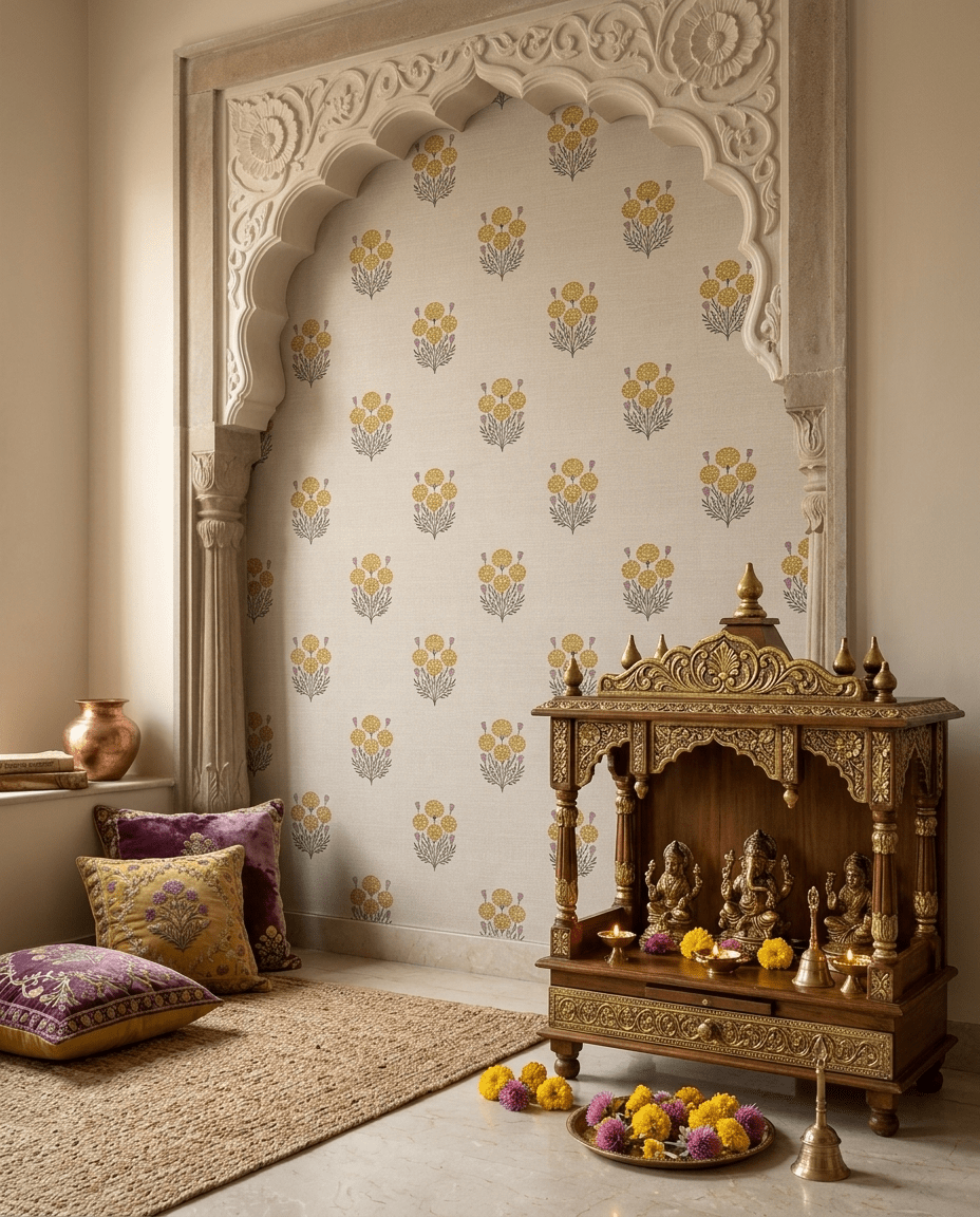 Bagru Block Print – Yellow on Beige - Marble Lotus - Bagru Block Print – Yellow on Beige