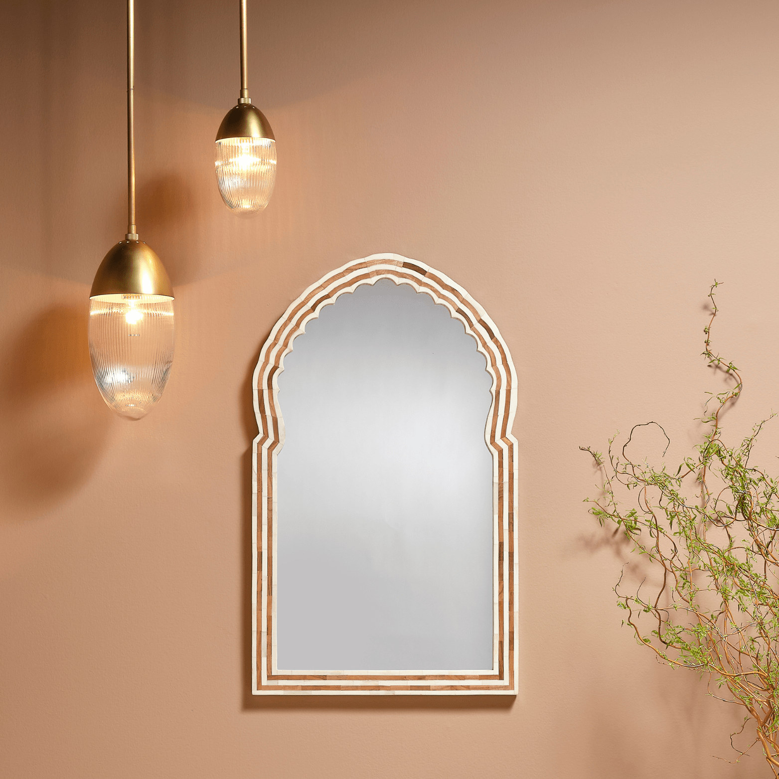 Bardot 40" Bone & Wood Arch Wall Mirror - Marble Lotus - Bardot 40" Bone & Wood Arch Wall Mirror
