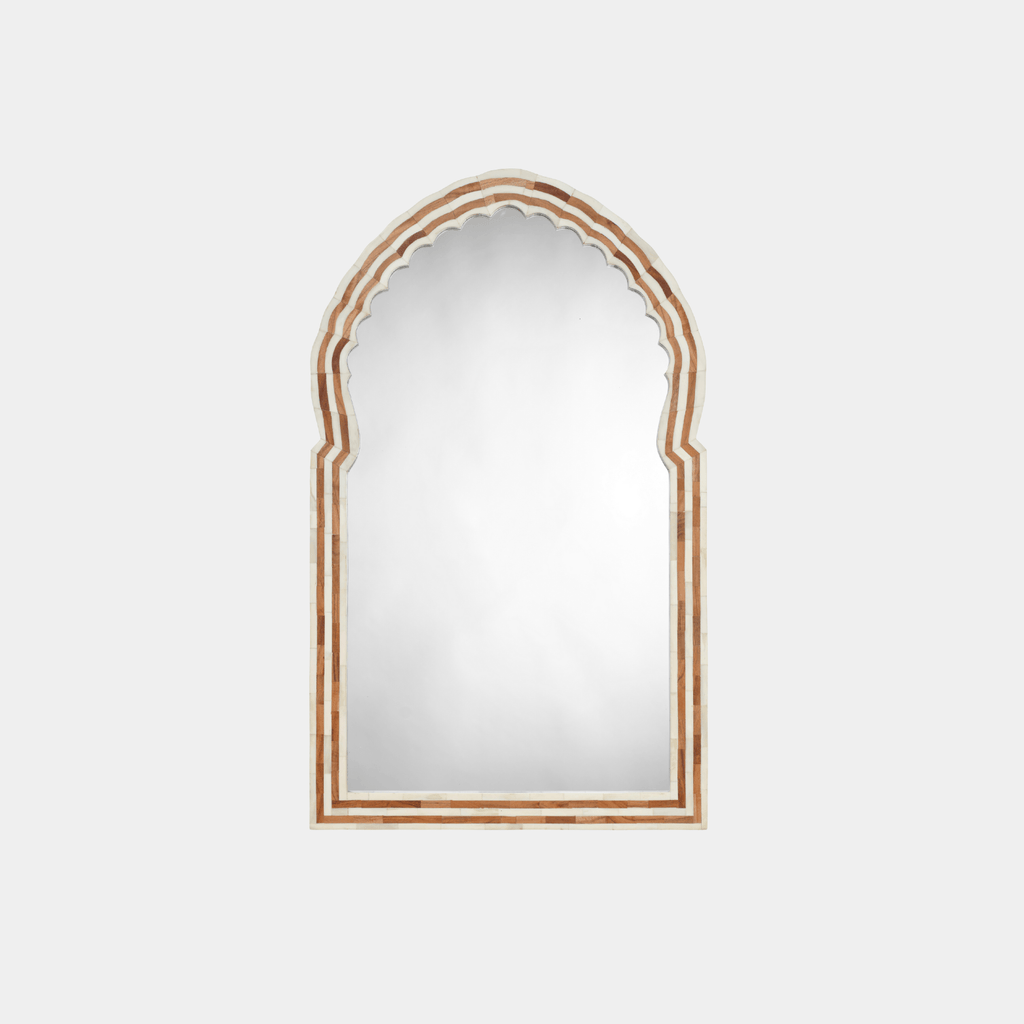 Bardot 40" Bone & Wood Arch Wall Mirror - Marble Lotus - Bardot 40" Bone & Wood Arch Wall Mirror