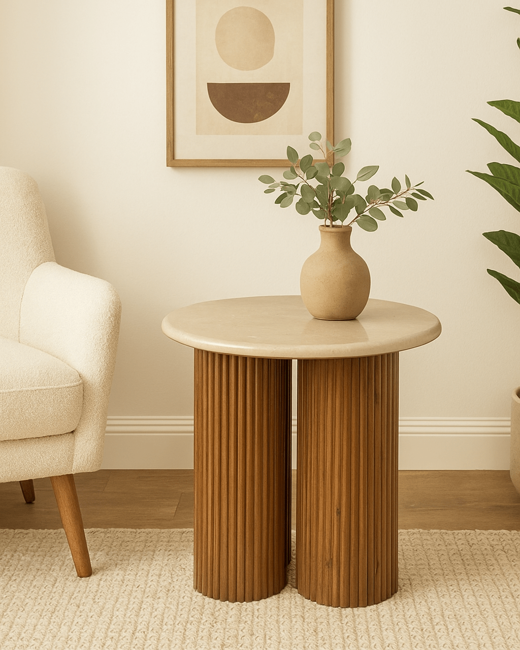 Basilia Travertine Top Side Table - Marble Lotus - Basilia Travertine Top Side Table