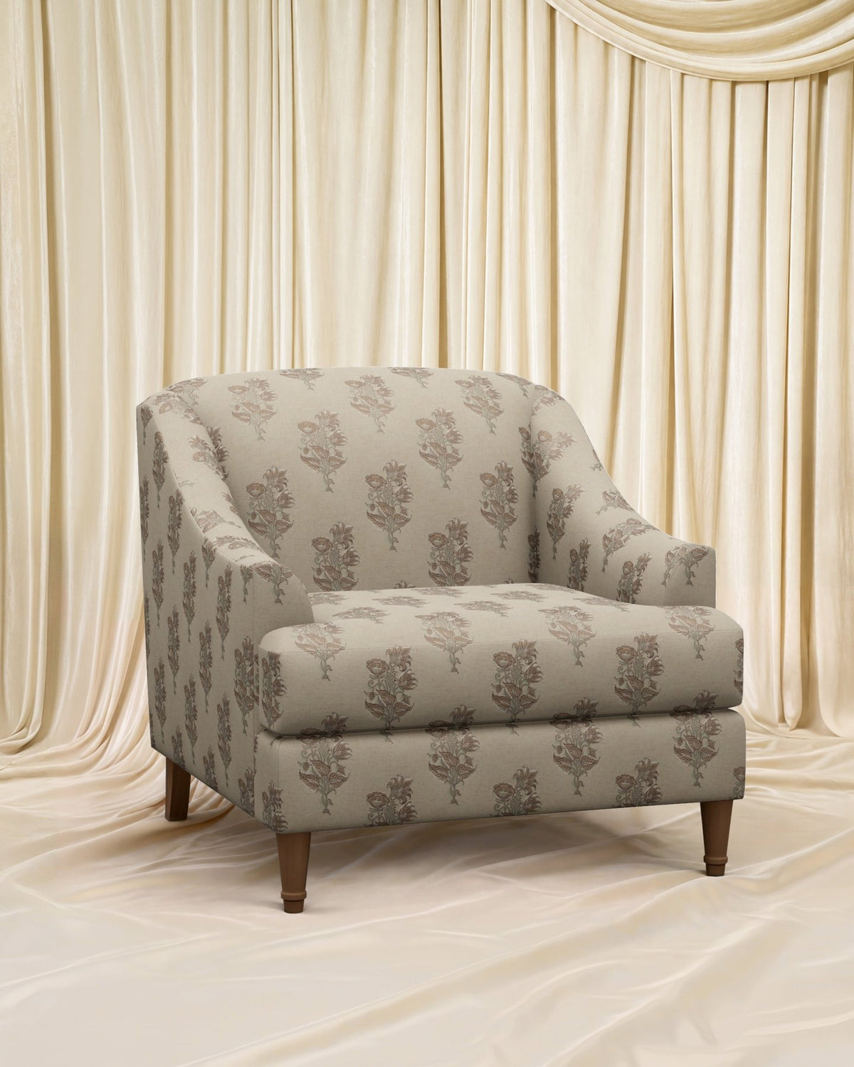 Block Print Charleston Chair - Marble Lotus - Block Print Charleston Chair