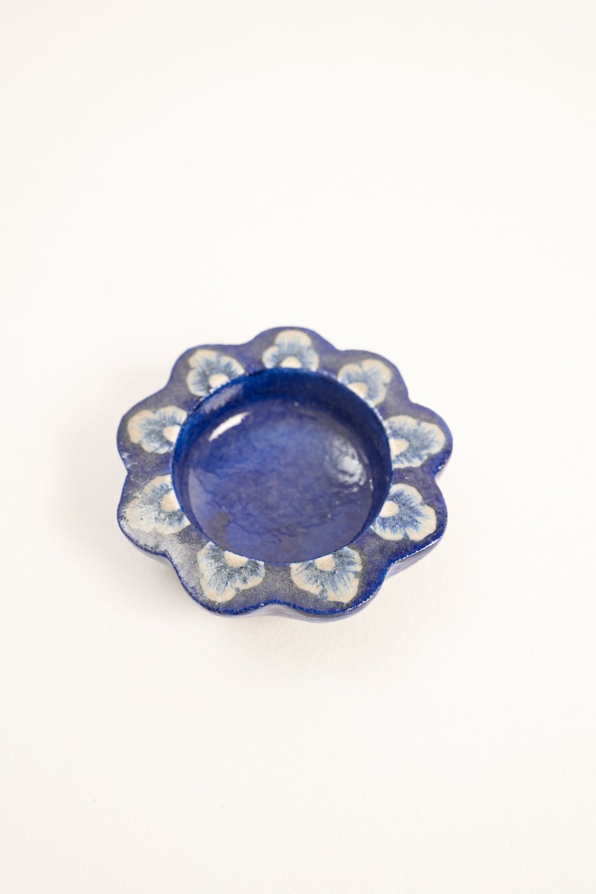 Blue Jaipur Pottery Diya (Set of 2) - Marble Lotus - Blue Jaipur Pottery Diya (Set of 2) - Marble Lotus