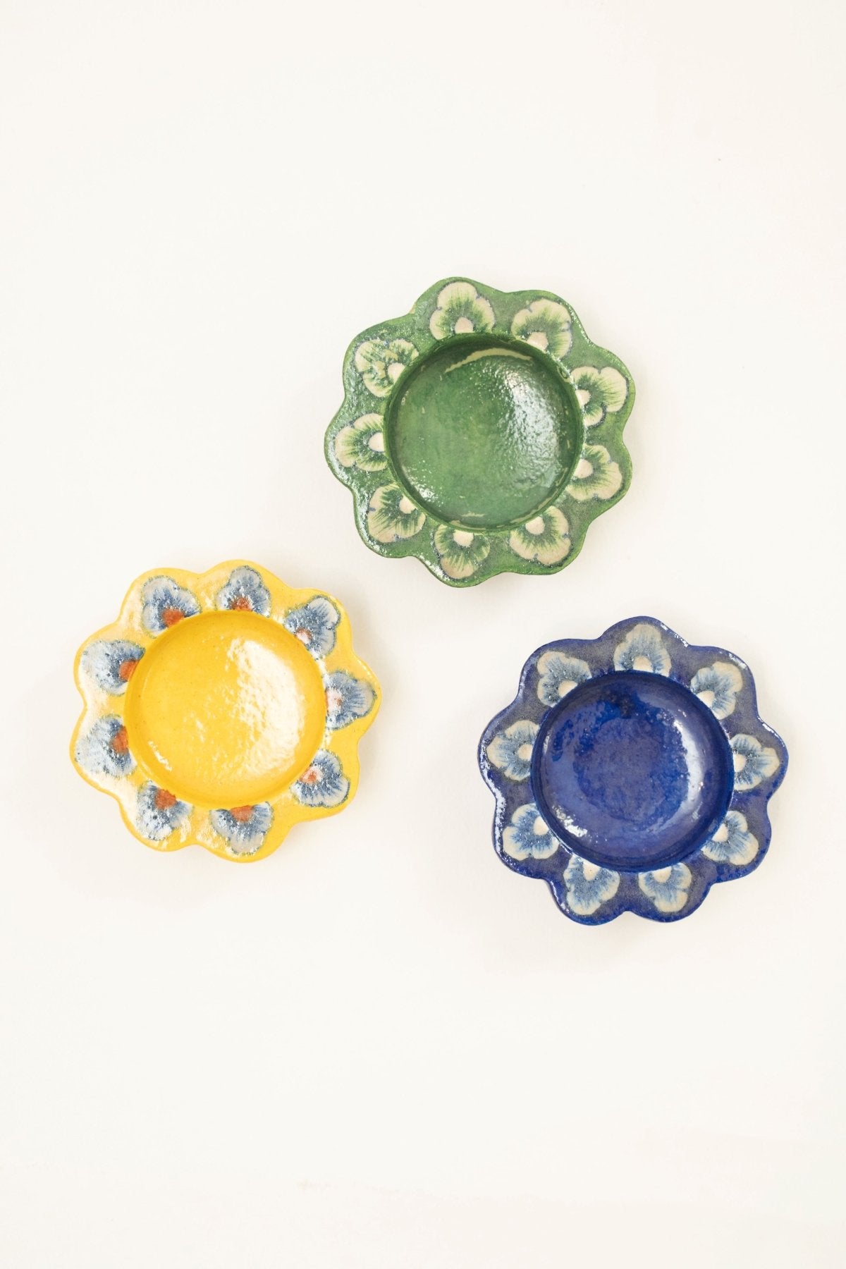 Blue Jaipur Pottery Diya (Set of 2) - Marble Lotus - Blue Jaipur Pottery Diya (Set of 2) - Marble Lotus